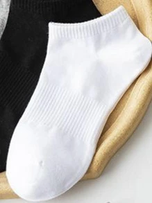 10 双女士基本款纯色低帮防滑透气短袜，黑色和白色 - 黑與白 - 查看 3