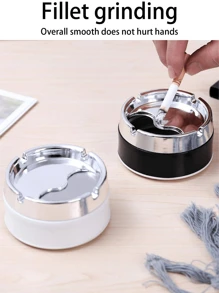 1pc Stainless Steel Home Ashtray - Black - View 1