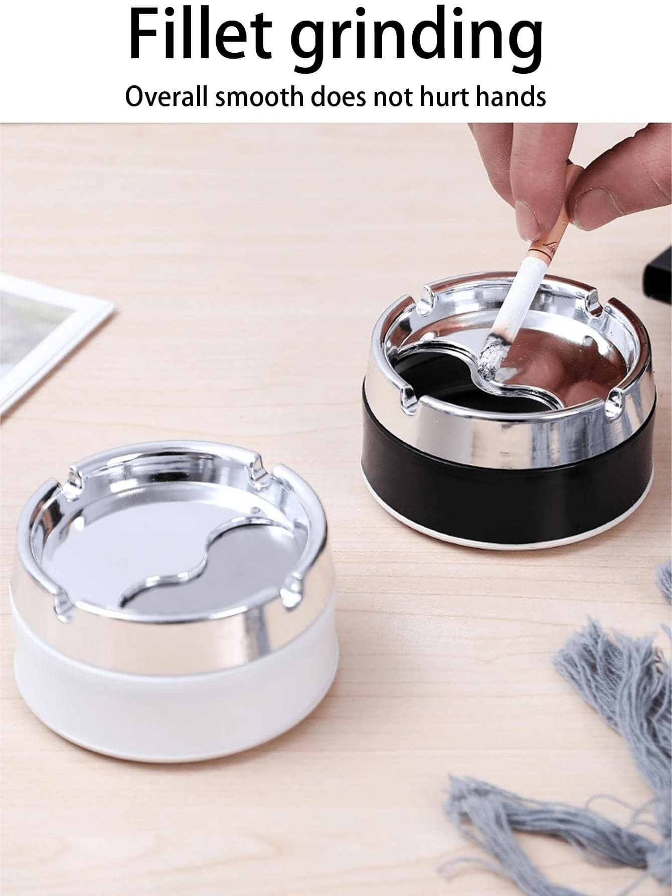 1pc Stainless Steel Home Ashtray - Black - View 1