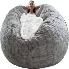 Bean Bag Chair Cover(It Was Only A Cover; Not A Full Bean Bag) Chair Cushion; Big Round Soft Fluffy PV Velvet Sofa Bed Cover; Living Room Furniture; Lazy Sofa Bed Cover; 5ft Grey;Black - Xám - Xem 7