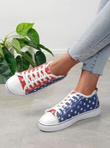 Giày trượt patin thể thao cho nữ, Giày thể thao ngoài trời có dây buộc phía trước họa tiết ngôi sao màu - Màu xanh lam - Xem 2