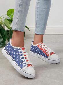 Giày trượt patin thể thao cho nữ, Giày thể thao ngoài trời có dây buộc phía trước họa tiết ngôi sao màu - Màu xanh lam - Xem 4