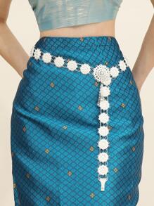 Mujer 1 pieza Cinturón de cadena con diseño de flor vintage para Decoración de vestido - Plateado - Ver 3