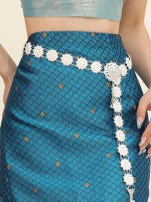 Mujer 1 pieza Cinturón de cadena con diseño de flor vintage para Decoración de vestido - Plateado - Ver 2