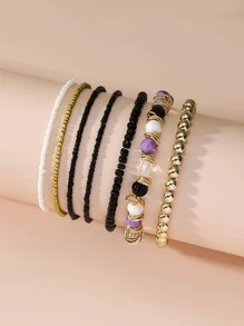 7 st/set Colour Block Beaded Armband - Multifärgad - Visa 2