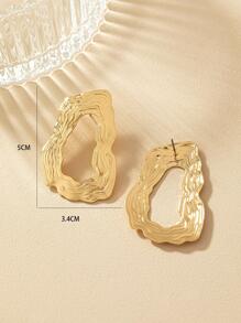 Textured Metal Stud Earrings - Yellow Gold - View 3