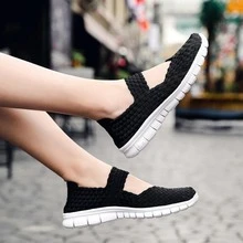 Giày Slip On Thể Thao Cho Nữ, Thiết Kế Thắt Bím Cắt Ra Giày Thể Thao Ngoài Trời - Đen và trắng - Xem 6