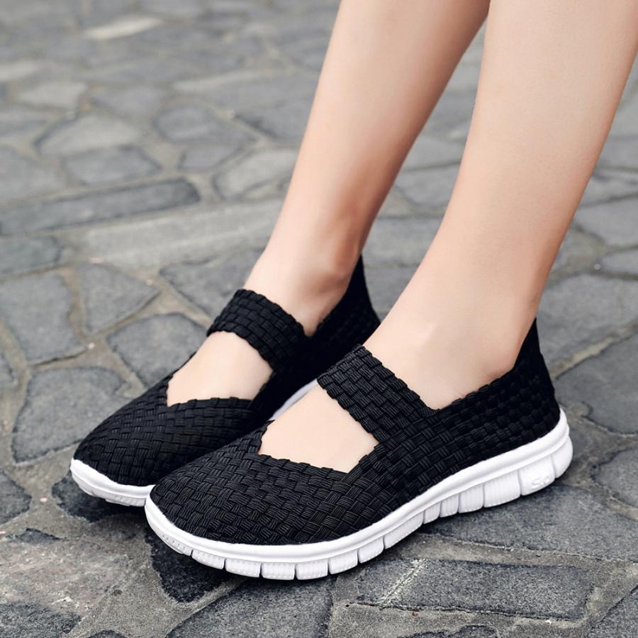 Giày Slip On Thể Thao Cho Nữ, Thiết Kế Thắt Bím Cắt Ra Giày Thể Thao Ngoài Trời - Đen và trắng - Xem 1