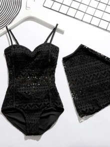 Hollow Out Athletic One Piece Swimsuit - Black - View 2