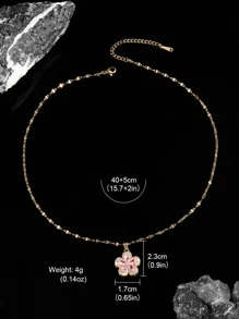 方晶鋯石花朵墜飾項鍊 - 粉色 - 查看 5