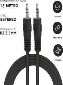 Cabo Auxiliar P2 x P2 Stereo ,1.5M - Preto - Visão 1