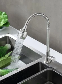 1pc Multifunction Stainless Steel Faucet, Classic Silver Universal Faucet For Kitchen - Silver - View 1