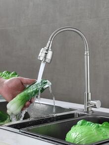 1pc Multifunction Stainless Steel Faucet, Classic Silver Universal Faucet For Kitchen - Silver - View 2