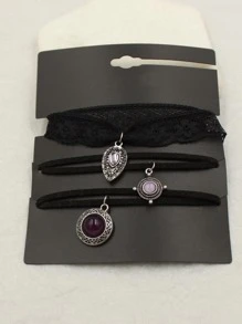 3pcs/set Round Charm Choker - Black - View 2