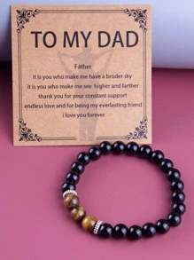 Men's 1pc Natural Stone Bracelet For Dad, Birthday Father's Day Gift Bracelet For Dad, For Jewelry Gift And Party - Gun Black - View 2
