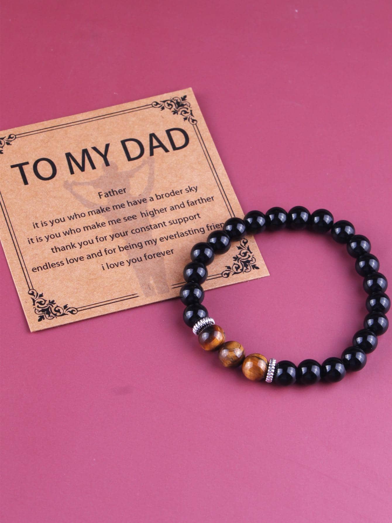 Men's 1pc Natural Stone Bracelet For Dad, Birthday Father's Day Gift Bracelet For Dad, For Jewelry Gift And Party - Gun Black - View 1