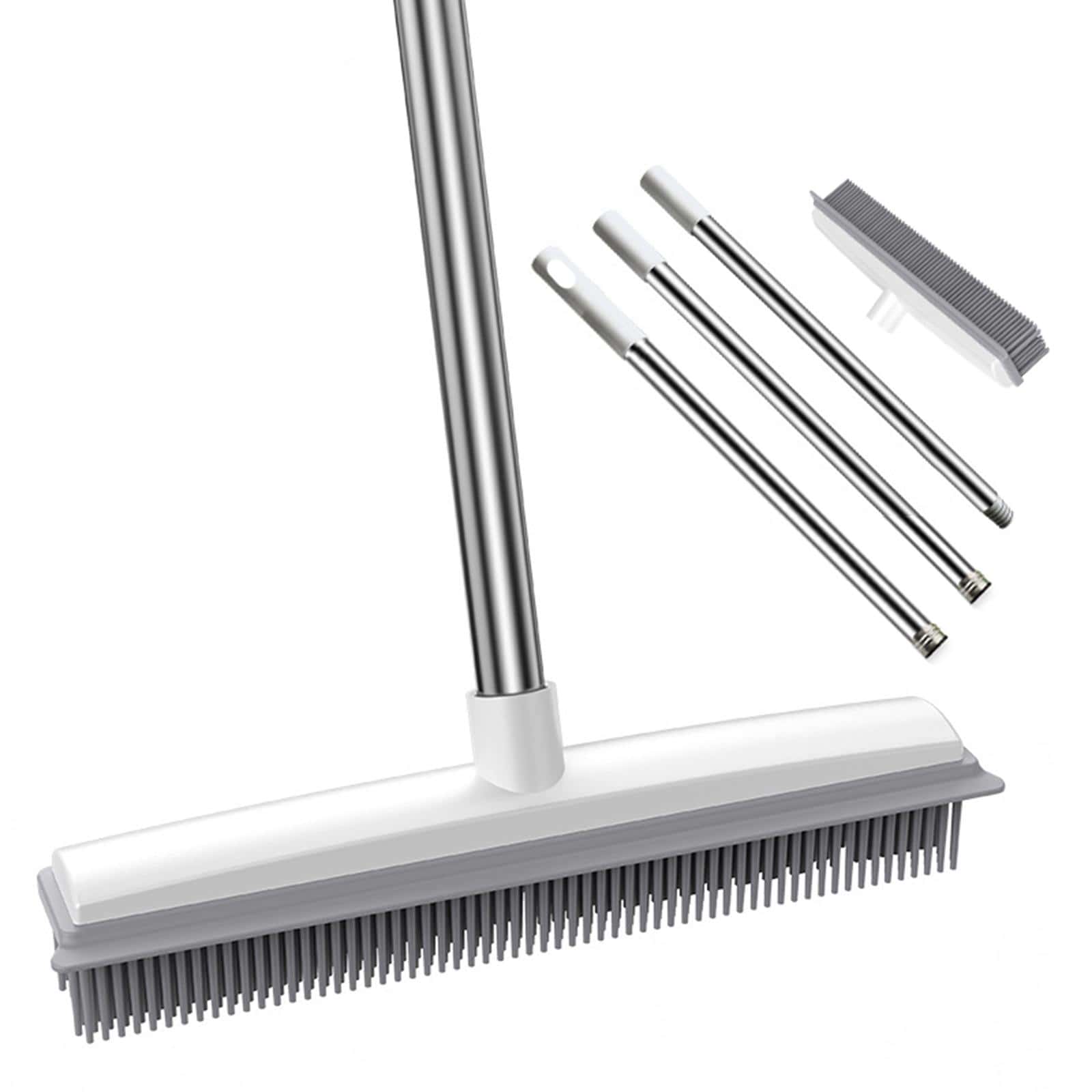 Rubber Broom With Squeegee Fur And Long Handle, Carpet Rake And Lint Brush Set Sweeping Rug Brush