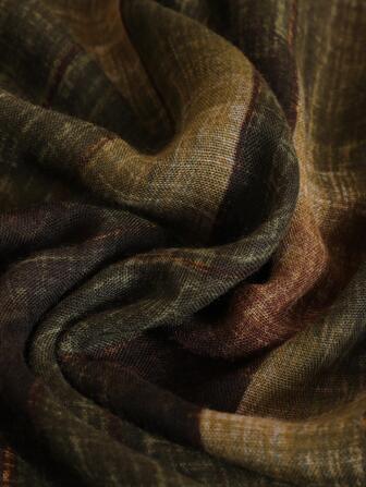 1pc Women Dark Green Ombre Vintage Fashion Scarf Pure Handmade Elegant Wrinkle Wrap Scarf Casual Women Shawl For Daily Life