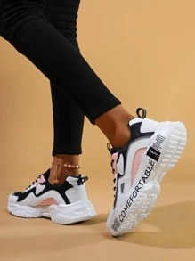 Giày thể thao chunky thể thao cho nữ, Đồ họa chữ cái Colorblock cột dây phía trước - Nhiều màu - Xem 5