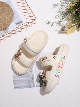 學院拖鞋適用於字母圖案雙帶乙烯-乙酸乙烯共聚物拖鞋