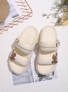 學院拖鞋適用於字母圖案雙帶乙烯-乙酸乙烯共聚物拖鞋 - 米色 - 查看 4