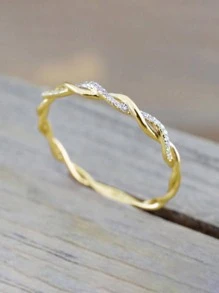 1 chiếc nhẫn Cubic Zirconia thanh lịch, nhẫn cưới/nhẫn đính hôn dành cho nữ, quà tặng trang sức. - Vàng - Xem 3