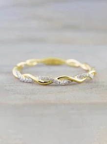 1 chiếc nhẫn Cubic Zirconia thanh lịch, nhẫn cưới/nhẫn đính hôn dành cho nữ, quà tặng trang sức. - Vàng - Xem 2