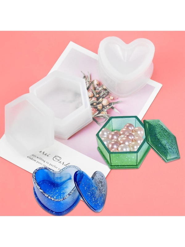 Box Resin Mold Silicone, 2pcs Jewelry Boxes Resin Mold, Hexagonal Epoxy Resin Casting Molds