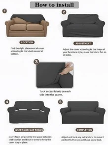 純色稍有防水加厚沙發套1件高彈性帶防滑泡沫條可洗四季通用沙發套/1件(不是100%防水) - 米色 - 查看 3