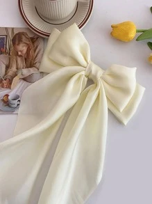 1个女士蝴蝶结丝带装饰时尚发夹，可爱爪夹，发卡，适合学生、优雅人士、大学生、冬季女性装扮，蝴蝶结，发饰，头饰，发夹 - 米色 - 查看 3