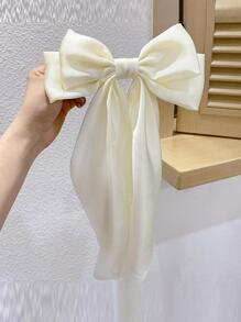 1个女士蝴蝶结丝带装饰时尚发夹，可爱爪夹，发卡，适合学生、优雅人士、大学生、冬季女性装扮，蝴蝶结，发饰，头饰，发夹 - 米色 - 查看 4