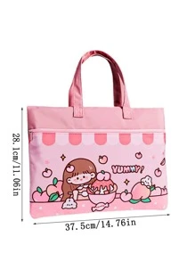 1pc Cartoon Figure Graphic File Bag, Cute Multi-purpose Tutorial Bag For School Student - Pink - View 2