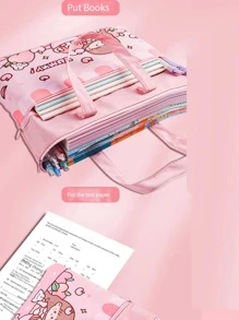 1pc Cartoon Figure Graphic File Bag, Cute Multi-purpose Tutorial Bag For School Student - Pink - View 3