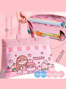 1pc Cartoon Figure Graphic File Bag, Cute Multi-purpose Tutorial Bag For School Student - Pink - View 1