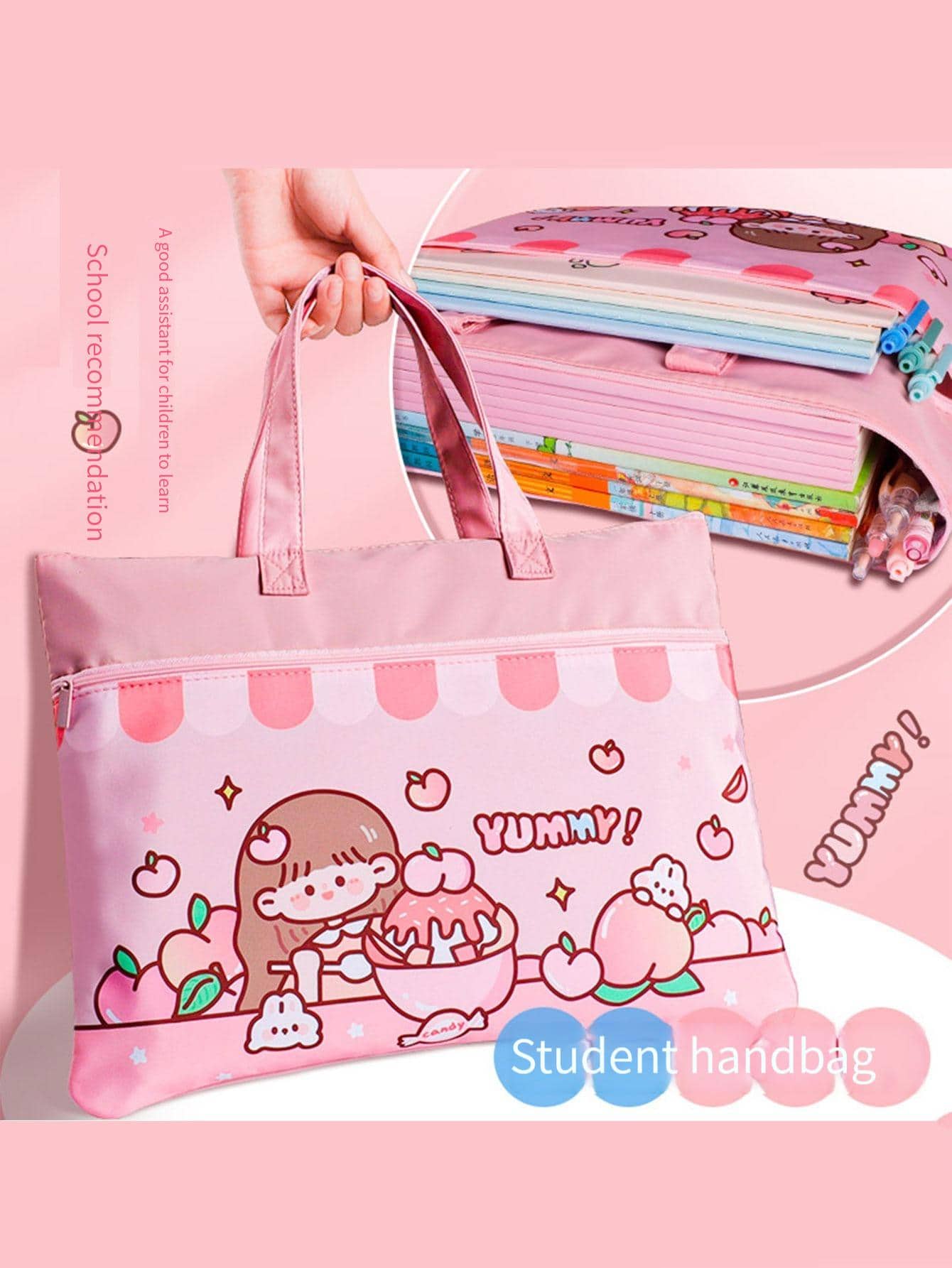 1pc Cartoon Figure Graphic File Bag, Cute Multi-purpose Tutorial Bag For School Student - Pink - View 1