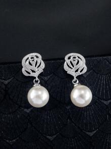 rakol 方晶鋯石和珍珠耳墜 - 銀色 - 查看 1