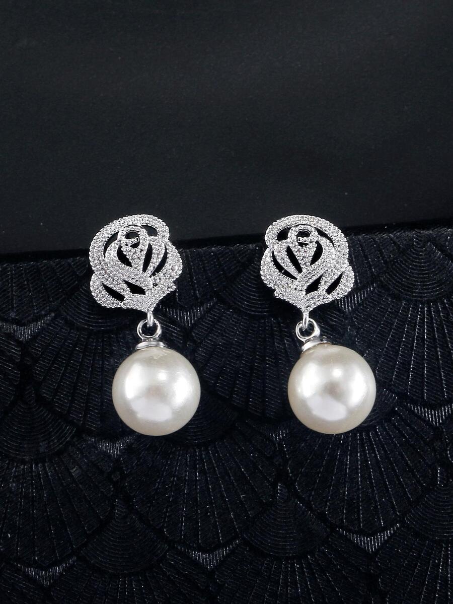 rakol 方晶鋯石和珍珠耳墜 - 銀色 - 查看 1