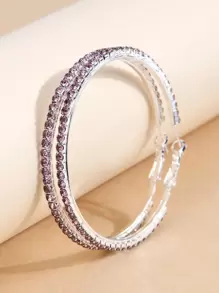 1 Par De Pendientes De Aro Para Mujer, Modernos Y Concisos, Con Decoración De Diamantes Brillantes, 6,0 Cm - Morado - Ver 10