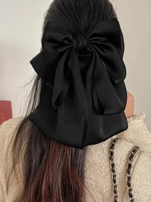 1 件黑色丝滑缎面超大蝴蝶结发夹，优雅简约的发饰，适合日常佩戴、休闲派对、通勤、度假、洗脸、发型设计、化妆和服装搭配 - 黑色 - 查看 3