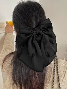 1 件黑色丝滑缎面超大蝴蝶结发夹，优雅简约的发饰，适合日常佩戴、休闲派对、通勤、度假、洗脸、发型设计、化妆和服装搭配 - 黑色 - 查看 2