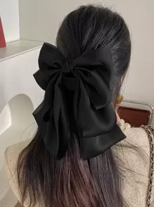 1 件黑色丝滑缎面超大蝴蝶结发夹，优雅简约的发饰，适合日常佩戴、休闲派对、通勤、度假、洗脸、发型设计、化妆和服装搭配 - 黑色 - 查看 1