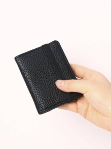 1 pieza Billetera de tarjetas minimalista y ligera de PU delgado, portador de tarjeta de crédito, estuche pequeño de tarjeta con banda elástica para hombres - Negro - Ver 6