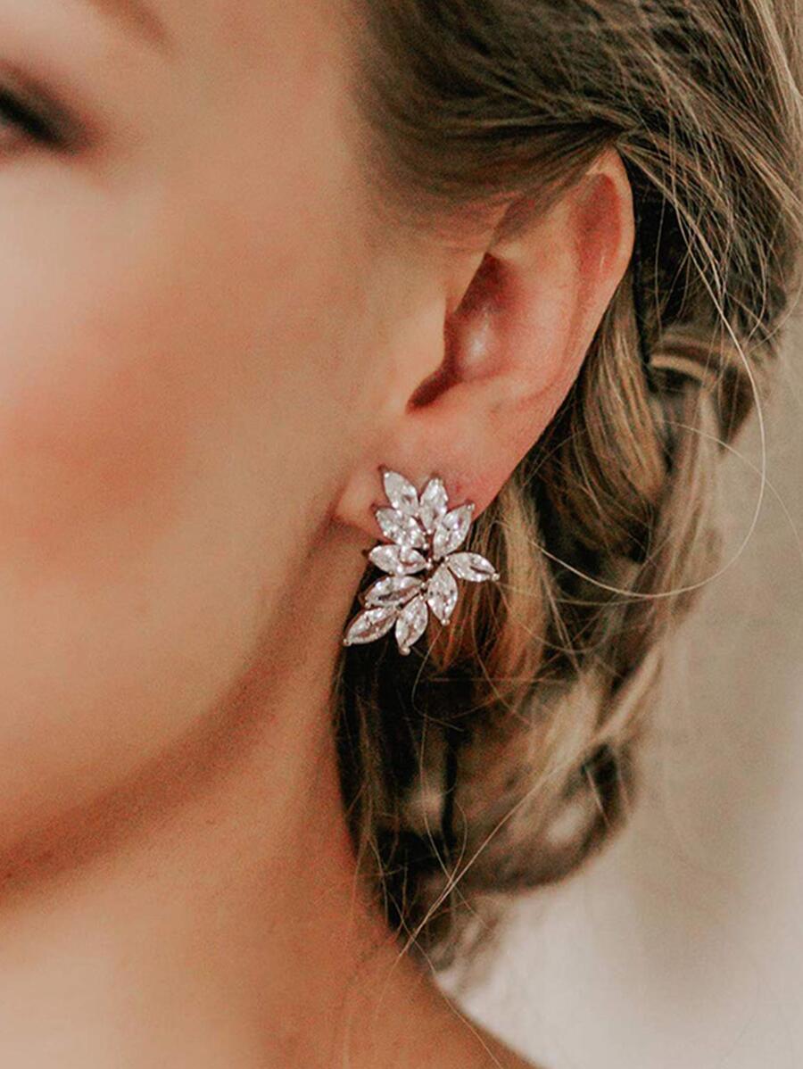 rakol 方晶鋯石裝飾耳釘 - 銀色 - 查看 1