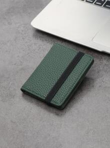 1 pièce Portefeuille de carte mode minimaliste léger et fin en PU, porte-cartes de crédit, étui à cartes petit et élastique - Vert - Voir 1