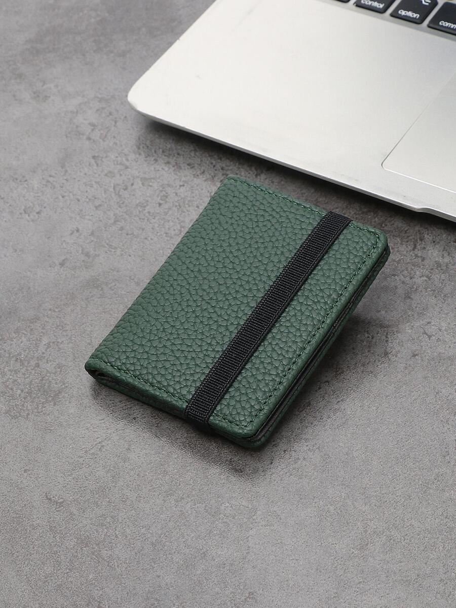 1 pièce Portefeuille de carte mode minimaliste léger et fin en PU, porte-cartes de crédit, étui à cartes petit et élastique - Vert - Voir 1