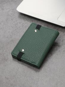 1 pièce Portefeuille de carte mode minimaliste léger et fin en PU, porte-cartes de crédit, étui à cartes petit et élastique - Vert - Voir 4