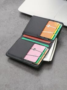 1 pièce Portefeuille de carte mode minimaliste léger et fin en PU, porte-cartes de crédit, étui à cartes petit et élastique - Vert - Voir 2