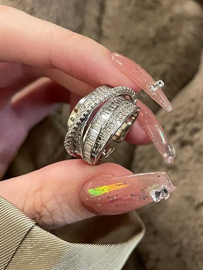 jealous young خاتم قابل للتعديل متعدد الطبقات من الزركونيا المكعبة، مناسب للنساء والفتيات للارتداء اليومي