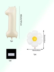 Bộ 3 quả bóng bay lá kim loại màu trắng kem 40 inch hình số và hoa cúc nhỏ dùng cho tiệc sinh nhật 0-9 tuổi, trang trí tiệc cưới, tiệc cô dâu, bóng bay Air Globos - Màu be - Xem 2