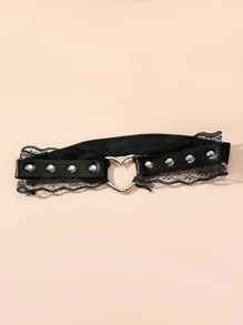 Heart & Studded Decor Thigh Chain - Black - View 3